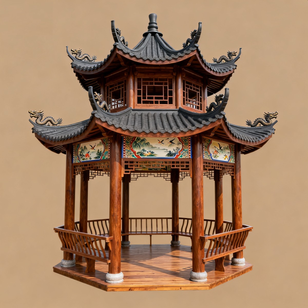 辽宁仿古风格防腐木凉亭,实木凉亭,木亭